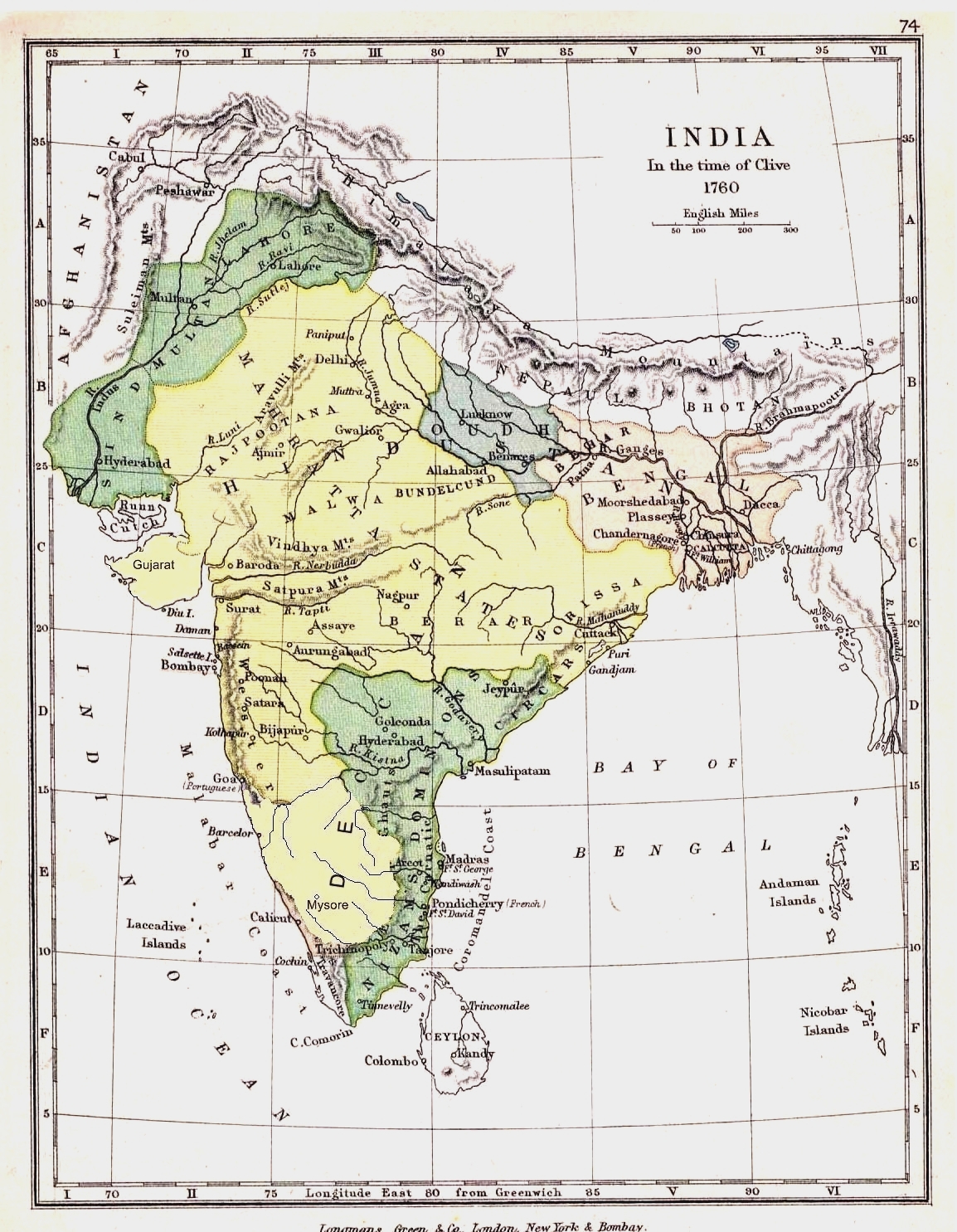 historische Karte von Indien 1760