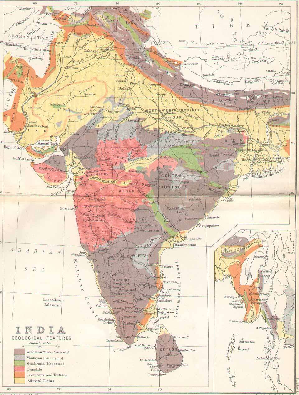 historische Karte von Indien 1893