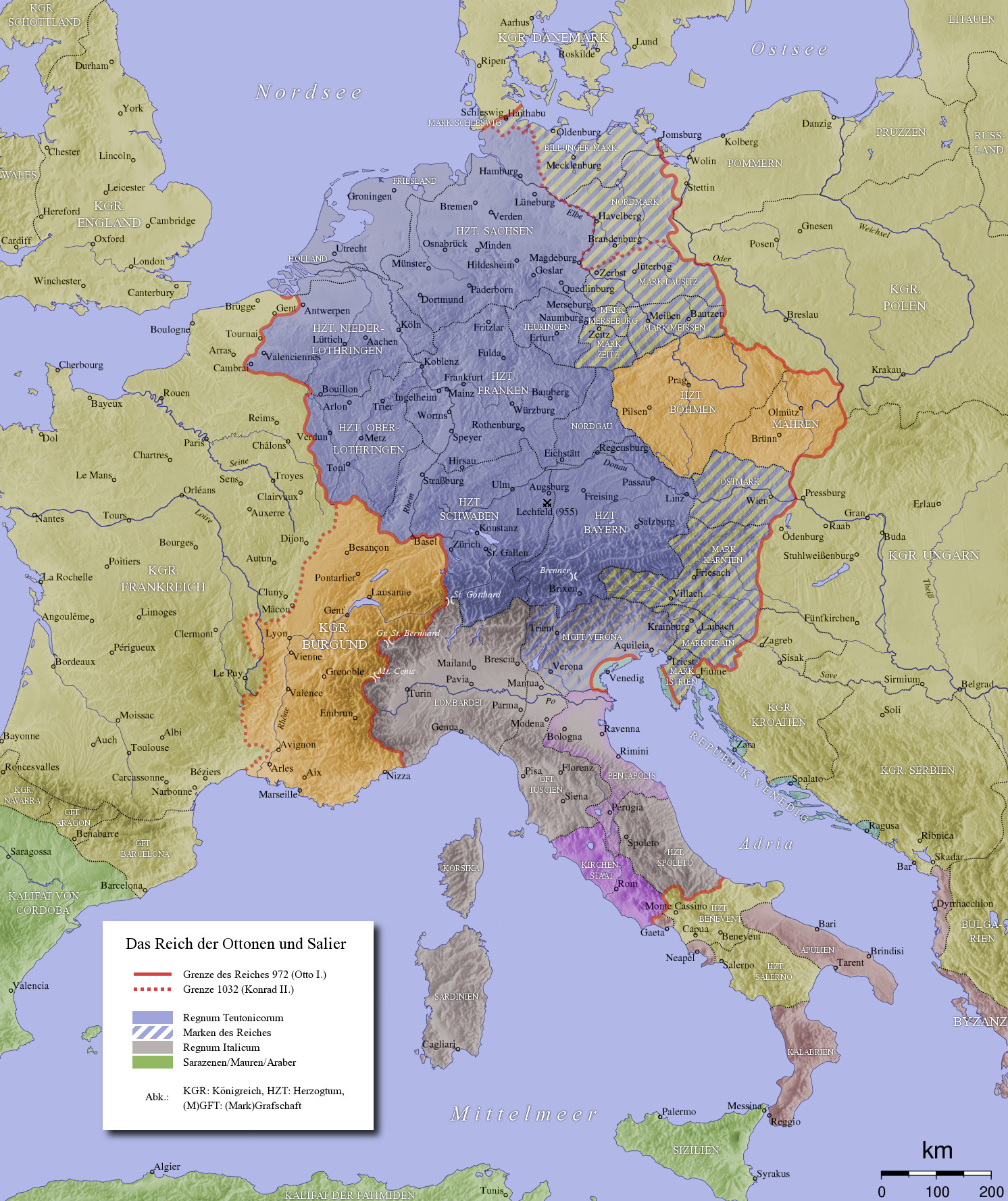 Karte Topographie Deutschland 10. Jahrhundert