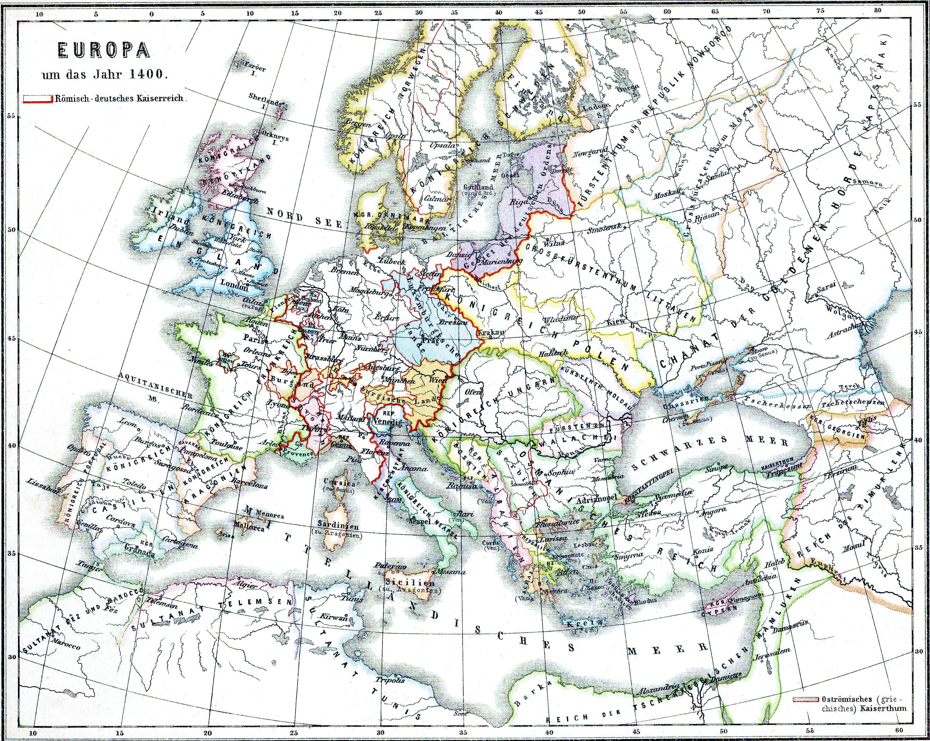 Historische Karte Europa: Europa um 1400