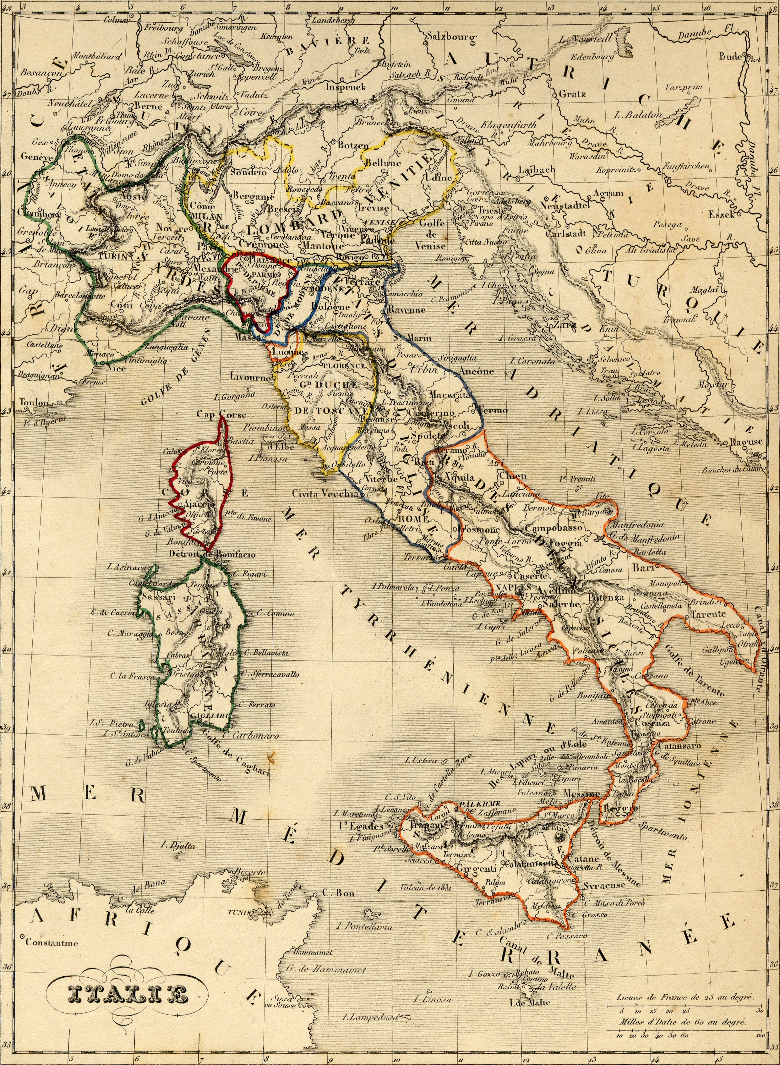 historische Karte von Italien 1843
