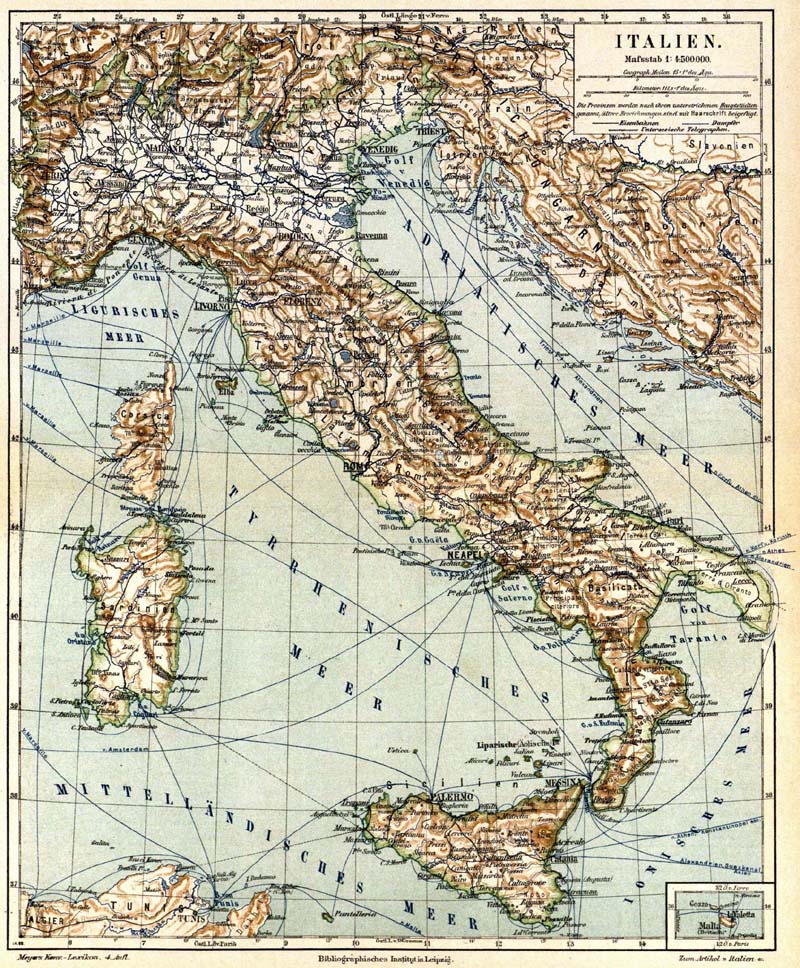 historische Karte von Italien 1890